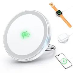RORRY magsafe充電器 アップルウォッチ 充電器 3in1ワイヤレス充電器【qi2認証・マグセーフ リング＆スタンド付・両面同時充 電】qi2 充電器 15Wで急速 超小型 置くだけ 強磁力 取り外すのTYPE-Cケーブル付 iPh 1c42875b