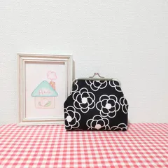 がま口(北欧風＊花柄＊ミニカメリア＊ブラック)