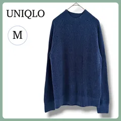 美品 UNIQLO ミドルゲージモックネックセーター ブルー M ユニセックス メンズ レディース