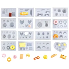 新品 サムコス ミニチュア シリコンモールド 16個セット スイーツ パン型 ドーナツ エポキシ樹脂 UVレジン シリコン モールド DIY 手作り アクセサリー キーホルダー イヤリング パーツ 作成 抜き型