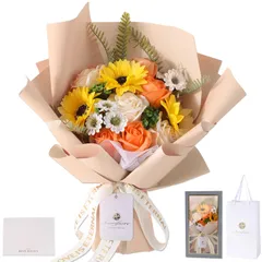 新品 ソープフラワー ひまわり 花束 母の日 ギフト 人気 プレゼント 父の日 誕生日 造花 ひな菊 バラ 女性 卒業式 退職 送別 インテリア (Candice)