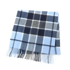 【中古】フェアファクス FAIRFAX カシミヤ チェック マフラー ライトブルーxネイビー【メンズ】