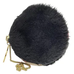 ブルーレーベルクレストブリッジ 小物入れ - 黒×レッド×ベージュ 小物入れ/チェック柄/チェーン付 コットン、フェイクファー