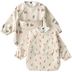 新品 [kalavika] お食事エプロン ベビー 長袖 北欧 2枚セット 袖付きエプロン 防水 離乳食 エプロン 赤ちゃん お食事スタイ 女の子 男の子 幼児 スモック 0歳 1歳 2歳 3歳 4歳 5歳 子供 食事用エプロン 保育園 入園準備