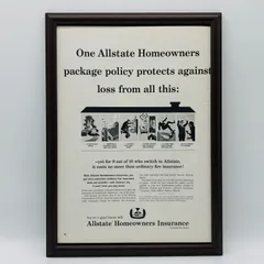 ビンテージ 広告　ポスター 　『 オールステート保険 』 1960's　オリジナル　額付 アメリカ　当時物　輸入雑貨　ヴィンテージ　アドバタイジング　レトロ　390mm × 283mm  ( AZ653 )