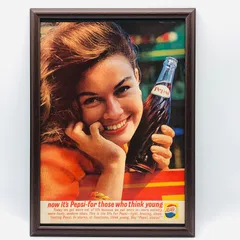 ビンテージ 広告　ポスター 　『 ペプシコーラ 』 1960's　オリジナル　額付 アメリカ　当時物　輸入雑貨　ヴィンテージ　アドバタイジング　レトロ　390mm × 283mm  ( AZ673 )