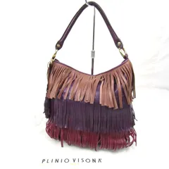 プリニオ ヴィソナ ショルダーバッグ フリンジ レザー イタリア製 鞄 ブランド レディース パープル PLINIO VISONA 【中古】