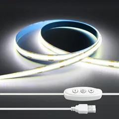 iNextStation ledテープライト COB USBライト 高密度 入電電圧5v 320LEDs/m 調光可能 カット可能 両面テープ設置 幅8mm 飾り用 昼光色テープライト 2M ホワイト 0