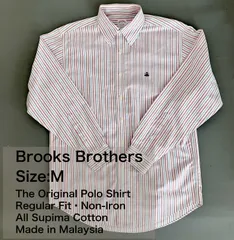 【M】Brooks Brothers ボタンダウンシャツ M / Non-Iron / Supima Cotton Regular Fit ストライプ レッド×ブルー×ホワイト L相当 メンズ