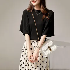 サマーニット セーター レディース ドルマンスリーブ リブニット トップス フリル カットソー 薄手 柔らかい 快適 大人 おしゃれ エレガント 大きいサイズ 上品 きれいめ ストレッチ 通勤 ゆったり 着痩せ 夏服 日常 R1110