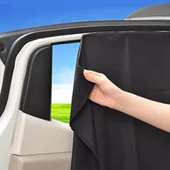 車用サンシェード 車窓日よけ カーシェード UVカット 車内の目隠 車用 カーテン 遮光 断熱 日焼け防止 防紫外線 着脱簡単 磁石貼付 反射 遮光 遮熱 (真っ黒, 80x50cm 矩形2枚セット) 1