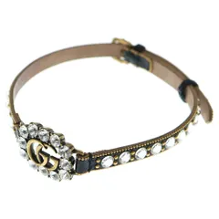 GUCCI (グッチ) ダブルG ラインストーン レザーネックレス チョーカー ブラックのサムネイル