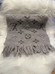 【中古】ルイヴィトン　マフラー　グレー　ロゴマニア　レディース