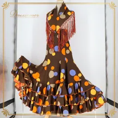 フラメンコ衣装　ハンドメイド　アイボリー＆ゴールドのファルダ フラメンコ衣装 ハンドメイド アイボリー＆ゴールドのファルダ