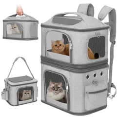 新品 猫 2 匹 キャリー リュック 2段式 分離可 小型 犬 ペット ネコ の リュック ペットバッグ 特大 通気性 旅行/通院/交通機関/災害避難用