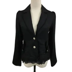 アクシーズファム axes femme ジャケット テーラード シングル レース フリル 2WAY ビジュー 無地 長袖 M 黒 ブラック