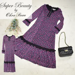 スーパービューティー ワンピース パワーネット レース 2326011 小花柄 レディース カジュアル パリ リボン 黒レース ひざ下丈 フレアライン ワンピ ジェイシー