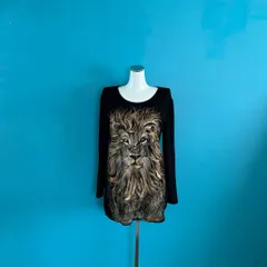 1517 伊太利屋 GK アニマル柄 ライオン ウール100% ロングニット　アニマル