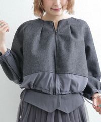 ◇美品◇トラノイ◇袖フリルヴィンテージサテンブルゾン◇グレー◇裾