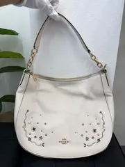 COACH コーチ ホーボーバッグ デイジー スタッズ フラワー装飾 ホワイト レザー ショルダーバッグ