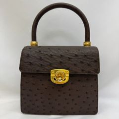 K【オーストリッチ】2way ミニバッグ ハンドバッグ ショルダーバッグ ブラウン オーストラリア製