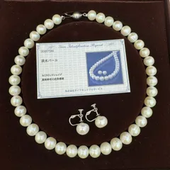 K【セット売り】希少 大玉淡水パール 真珠 ネックレス イヤリング セット 10㎜超 上品 冠婚葬祭