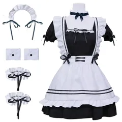 新品 [Socpuro] メイド服 コスプレ 萌え ロリータ 可愛い メイド 定番 ショート丈 ワンピース＋エプロン＋カチューシャ＋チョーカー コスチューム ハロウィン メイド仮装 レディース ロリータ衣装 学園祭 変装パーティー 演出 クリスマス 遊園地