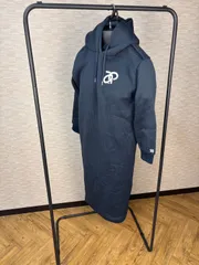 【美品】ARNOLD PALMER ロングパーカー ワンピース 裏起毛 ネイビー L ワッフル生地 レディース フード付 ロゴ刺繍