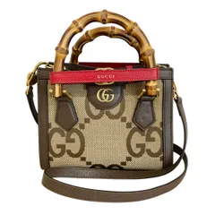 【値下げ】GUCCI グッチ ジャンボGGキャンバス バンブーダイアナ ミニトート ショルダーバッグ 655661 レディース キャンバス/レザー ブラウン/ベージュ/レッド 【中古】