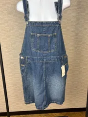 【COLZA】デニム サロペットスカート L ジャンパースカート 膝丈 ポケット付 カジュアル かわいい