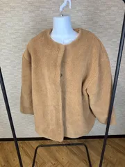 Samansa Mos2／サマンサモスモス ボアコート ミドル丈 フリーサイズ ベージュ ノーカラー ふわもこ