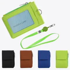 [Etercycle] 定期入れ 伸縮リール式ストラップ付き パスケース ICカードケース 小銭入れ付き 4枚収納 両面用 男女兼用 (ライトグリーン)