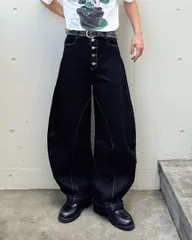 GQ3996◇yolo : ステッチボタンフライカーブデニムパンツ TO1114◇XL◇ワイドブラックデニム 未使用品 ヨーロ