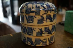 骨董陶器　三段重 骨董 陶器製 三段お重箱 アンティーク レトロ - メルカリ