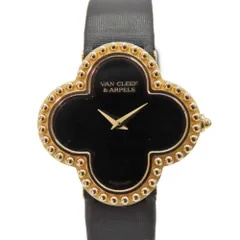 【中古】 Van Cleef & Arpels  ヴァンクリーフ＆アーペル VCARD21900 アルハンブラ スモールモデルウォッチ オニキス文字盤 18Kイエローゴールド 750刻印 クォーツ レディース A2500825 【無料ギフトラッピング承ります】