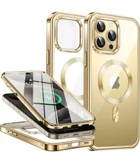 ★【両面保護・MagSafe対応】FONKCASE iPhone15 Pro 用 ケース ストラップホール付き【本体の色・CDリング】メッキバンパー クリア PC背面 黄変防止 アイホン15プロ アイフォン15 Pro 用 カバー 6.1インチ（ゴールド）