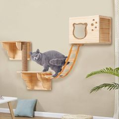 壁掛けキャットタワー 木製吊り橋 キャットステップ セット組立て済