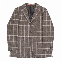 美品 イザイア ISAIA グラフチェック テーラードジャケット ブレザー 背抜き 3B サイドベンツ ウール シルク混 46 ダークブラウン/3YBA11 メンズのサムネイル