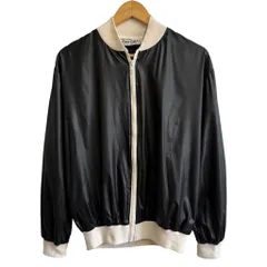 80's〜 Pierre cardin ピエールカルダン 激レア 黒ボディ ブルゾン ジャケット フルジップ ポケット付き 黒×白 No.G325のサムネイル
