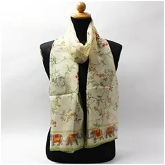 ジムトンプソン 未使用 シルク 長方形スカーフ ベージュ グリーン 象・花柄