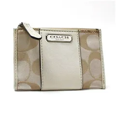 コーチ キーリング付き コインケース ナイロン レザー ベージュ アイボリー