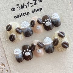 ネイルチップニュアンスカフェラテくまちゃん962 - メルカリ
