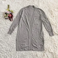 『無印良品』　ロングカーディガン　綿100%　コットン100%　裾リブ　オープンデザイン　サイドスリット入り　シンプル　長袖　薄手　グレー(L)