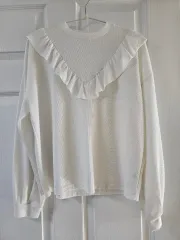 WHO.A.U フーアーユー 白 フリル ネック 長袖 Tシャツ + 花柄 ブラウス