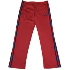 古着 adidas アディダス トラックパンツ トレフォイルロゴ 3ライン レッド 90サイズ 259-268