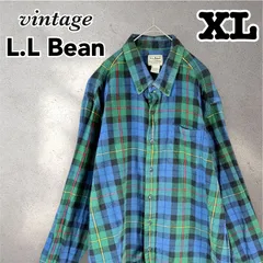 ヴィンテージ古着　LL Bean エルエルビーン　ネルシャツ　フランネル　大きいサイズ　XL アメリカヴィンテージ　グリーン系　C007
