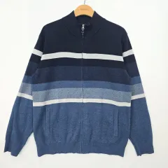 メンズ OLZEN オルゼン ストライプ ジップアップ カーディガン 105