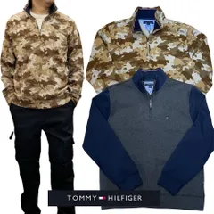 トミー  TOMMY HILFIGER メンズ ハーフジップ スウェット　モックネック トレーナー　迷彩 チャコール t600