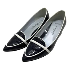 【極美品】銀座かねまつ (22) パンプス ローファー ローヒール エナメル チャンキーヒール バイカラー 希少デザイン