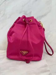 PRADA プラダ 巾着 袋 ミニ ポーチ ストラップ付 Nylon ナイロン ピンク トライアングル ロゴ ワッペン メンズ レディース 小物 ほぼ未使用
